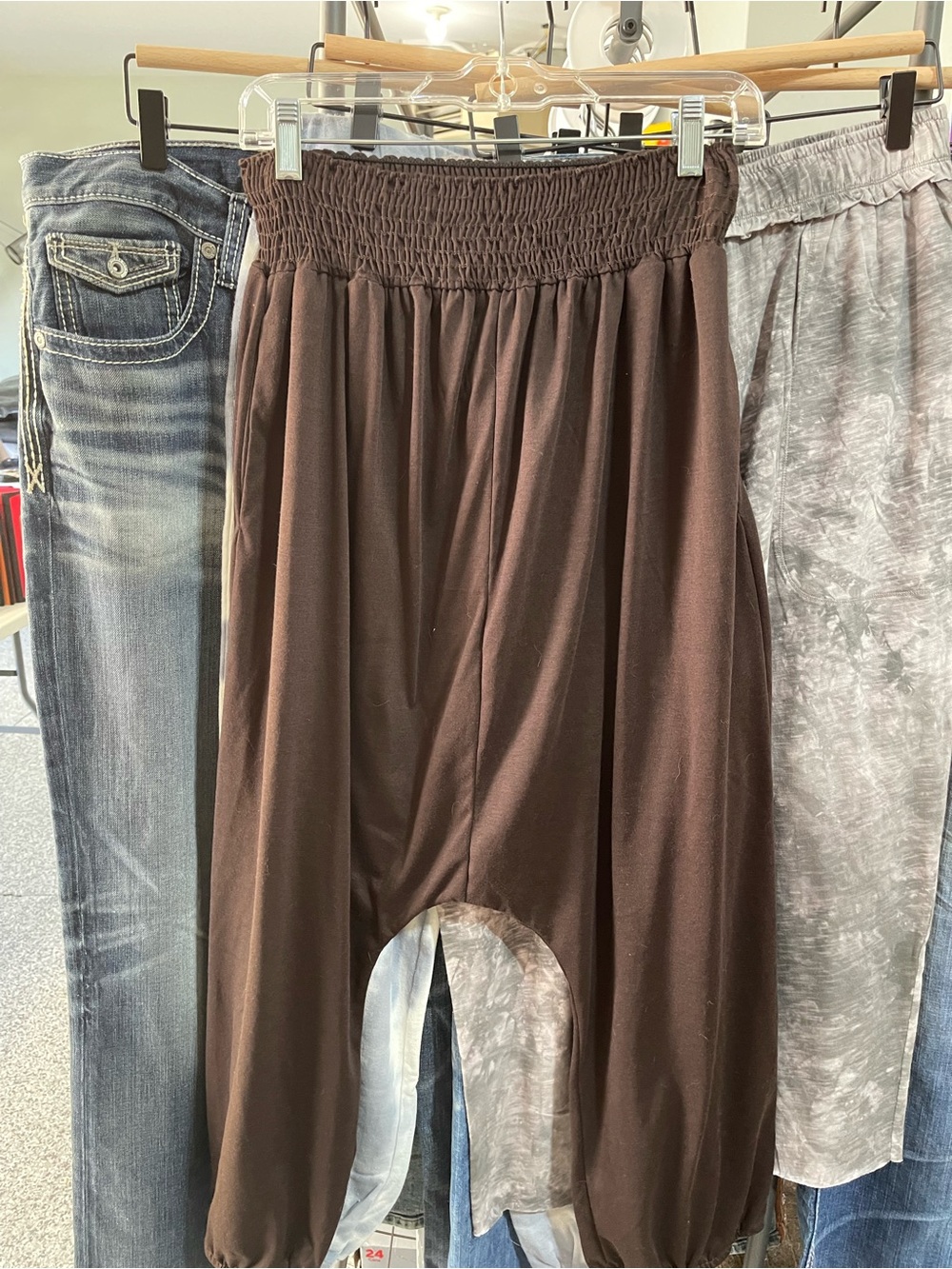 EARTHBOUND Dark Brown Smocked Harem Track Pants